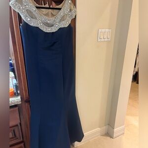 Elegant Navy Blue Dress with Silver Accents size 16